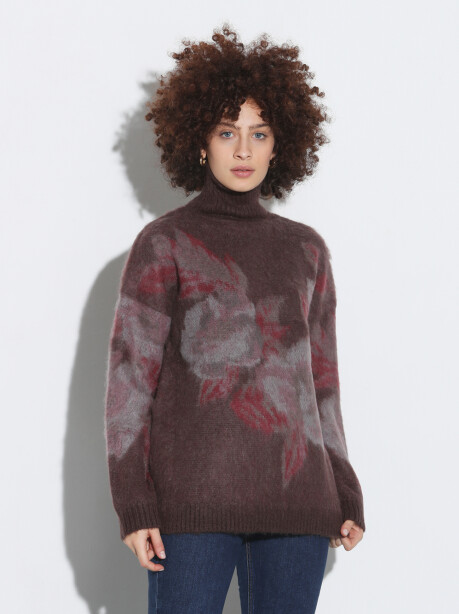 Pullover jacquard floreale over a collo alto - 1