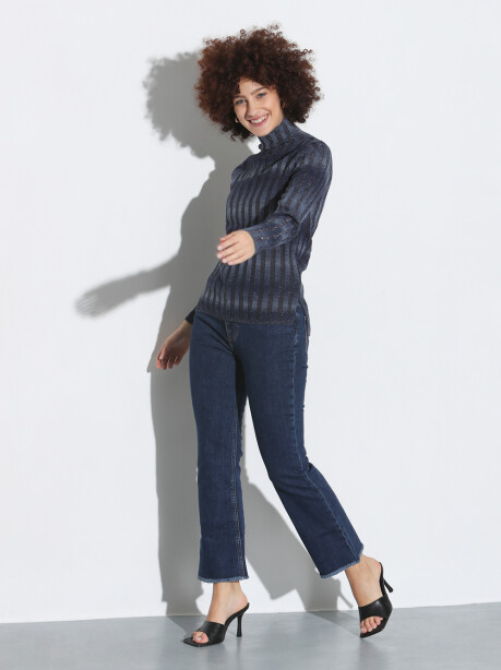 High neck sweater in ribbed lurex - 4