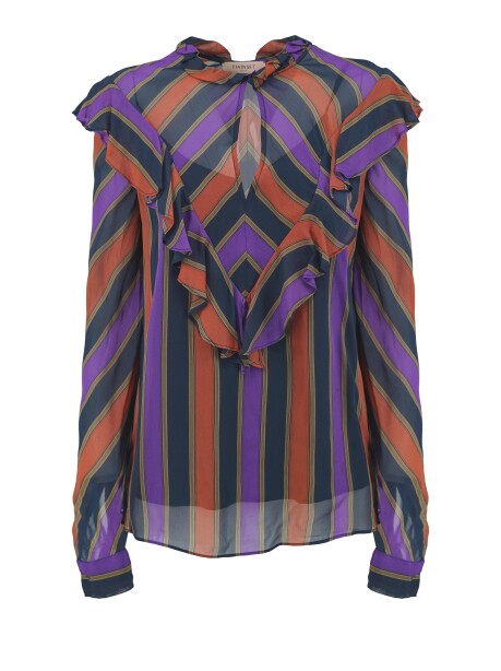 Multi-stripe blouse with ruffles - 1