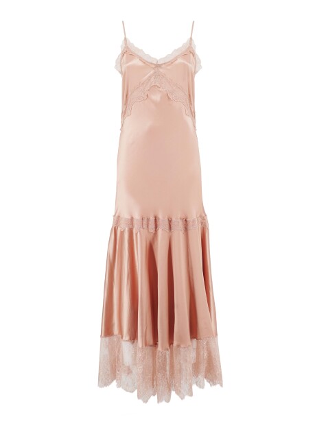 Satin slip dress decorated with lace - 1