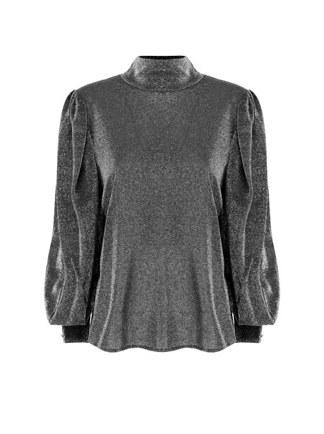 Blusa effetto lurex con maniche a sbuffo - 1