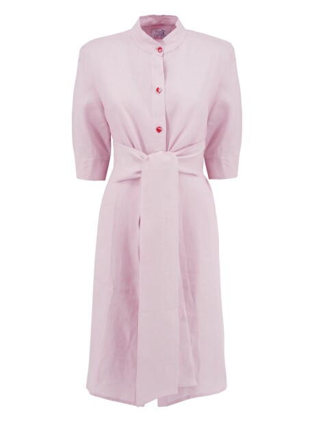 Two-tone dress in linen and rebrodè lace - 1