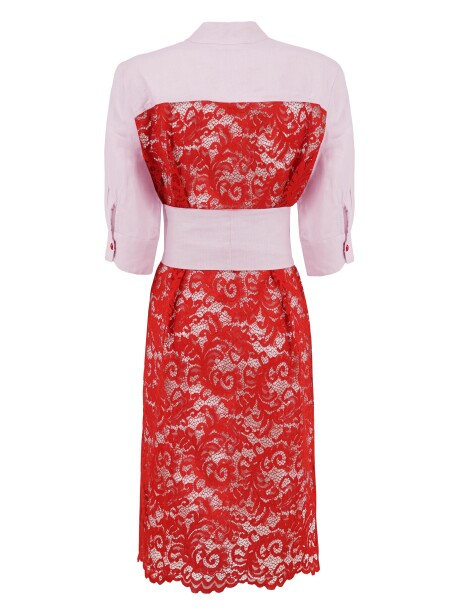 Two-tone dress in linen and rebrodè lace - 2