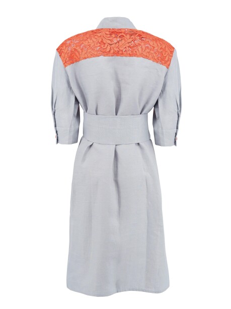 Two-tone dress in linen and rebrodè lace - 2