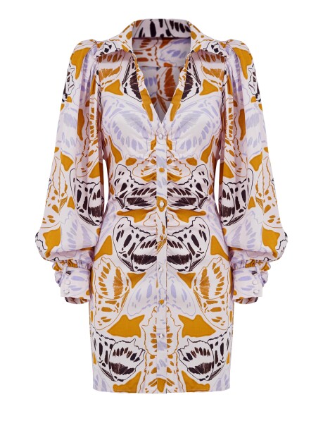 Vestito maxi fantasia farfalle con bottoncini - 1