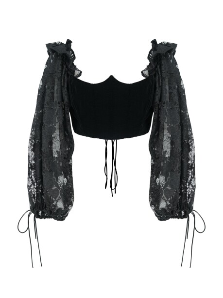 Crop top bustier con maniche in pizzo - 1