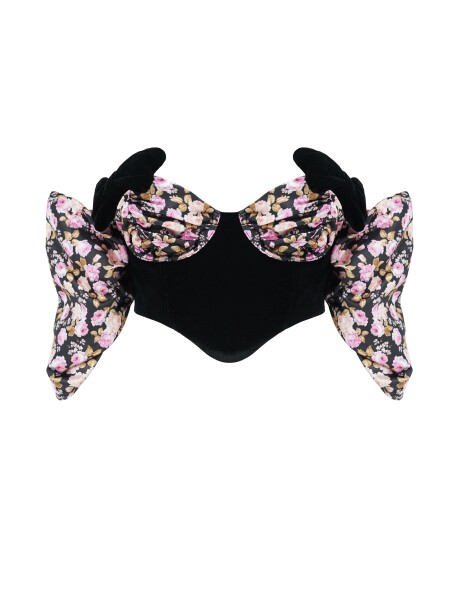Crop top effetto bustier fantasia floreale - 1
