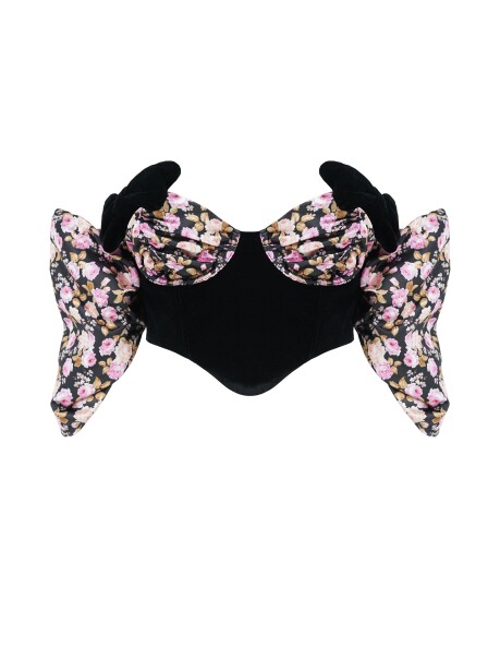 Crop top effetto bustier fantasia floreale - 1