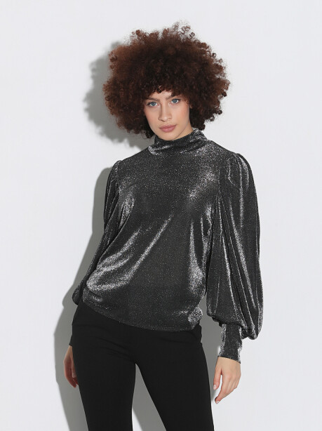 Blusa effetto lurex con maniche a sbuffo - 3