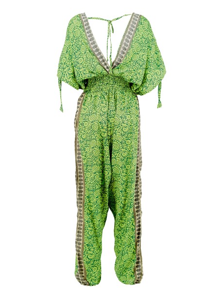 Ethnic patterned armhole jumpsuit in Indian silk - 2