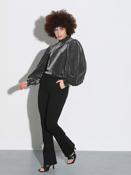 Lurex effect blouse with puff sleeves - 4