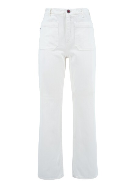 White denim trousers with front pockets decoration - 1