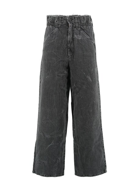 Jeans wide leg con cintura in denim nero - 1