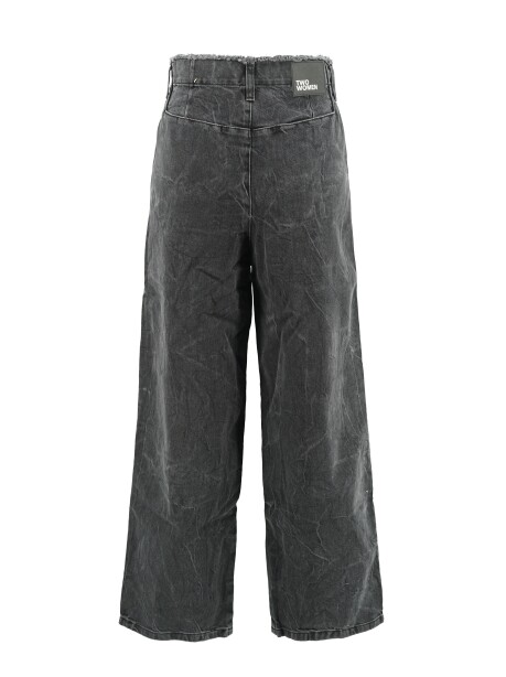Jeans wide leg con cintura in denim nero - 2