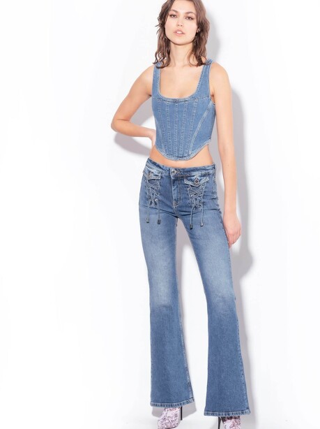 Flare jeans with strings - 4