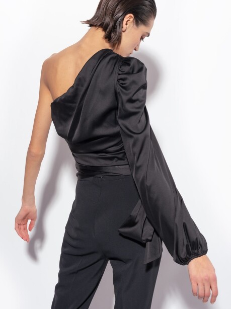 Blusa monospalla in satin - 3