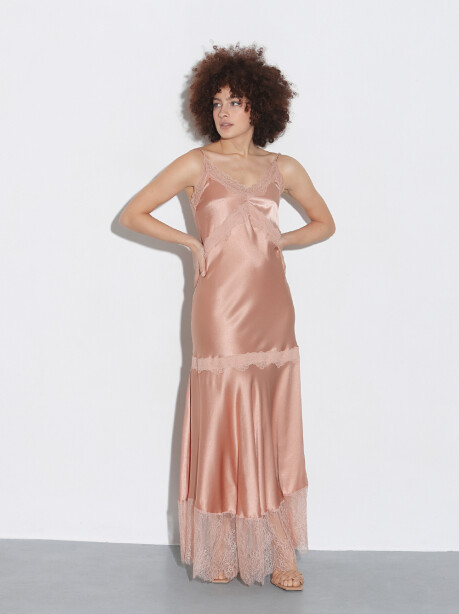 Satin slip dress decorated with lace - 6