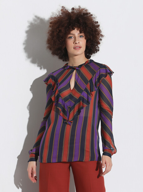 Multi-stripe blouse with ruffles - 4