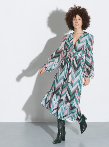 Vestito lungo a righe motivo chevron - 3