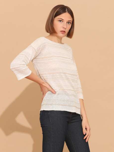 Striped boat neckline sweater in linen - 4