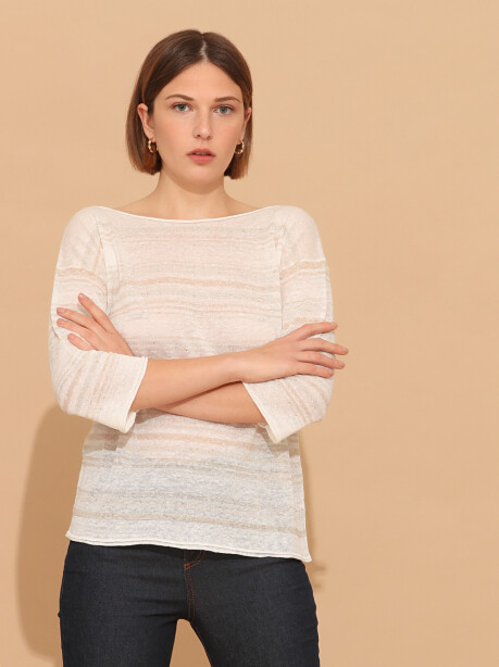 Striped boat neckline sweater in linen - 5