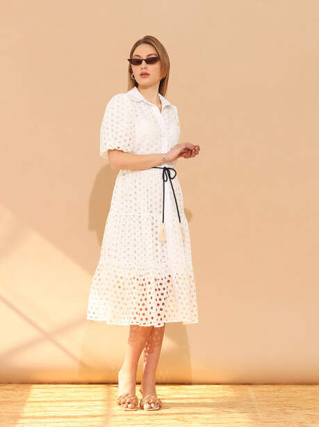 Openwork cotton shirt dress - 3