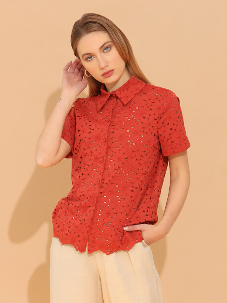 Camicia in pizzo macramè traforato - 6