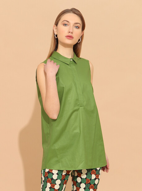 Camicia smanicata in voile di cotone - 6