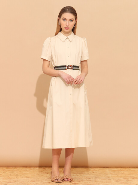 Cotton shirt dress with elastic waistband - 5