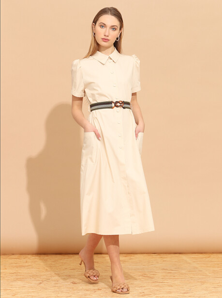 Cotton shirt dress with elastic waistband - 4