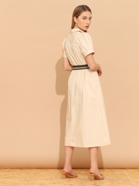 Cotton shirt dress with elastic waistband - 3