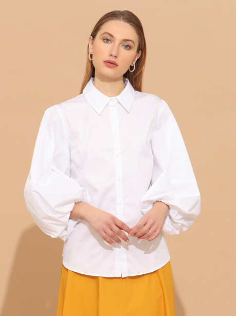 Camicia in cotone con maniche a sbuffo - 5