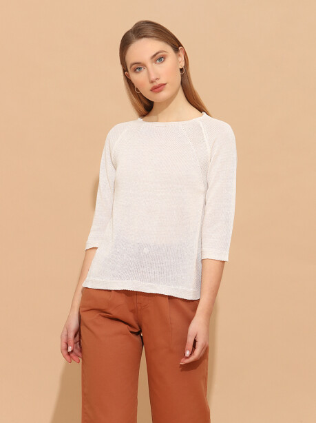 Linen crewneck sweater with links - 4