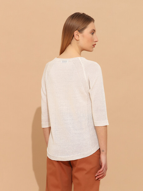 Linen crewneck sweater with links - 5