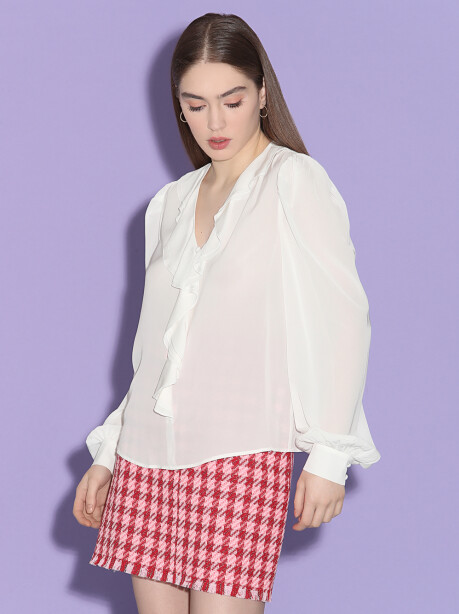 Fluid chevron jacquard blouse with ruffles - 5