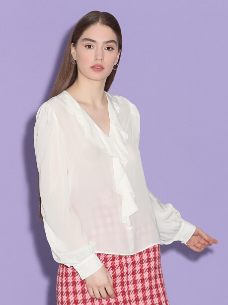 Blusa fluida jacquard chevron con rouches - 4