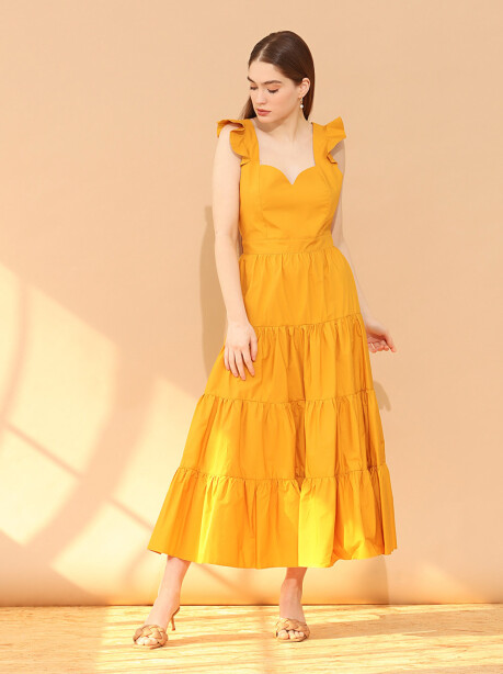 Long dress with flounces in cotton - 4