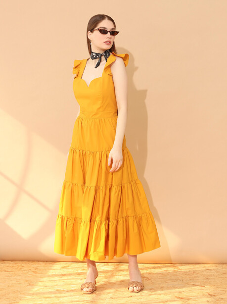 Long dress with flounces in cotton - 6