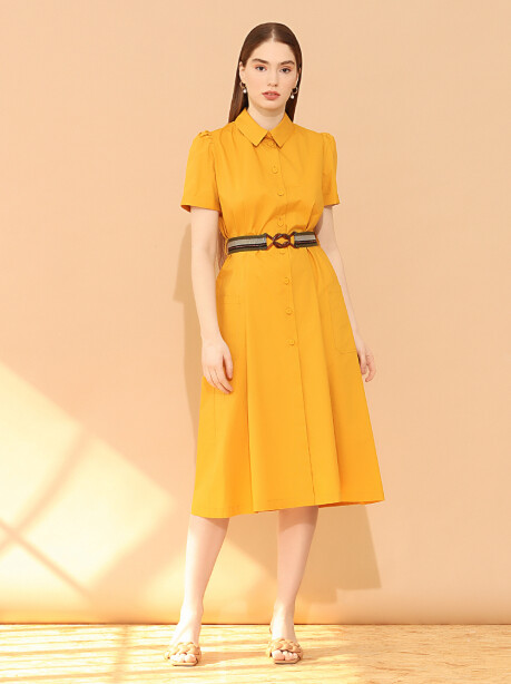 Cotton shirt dress with elastic waistband - 5