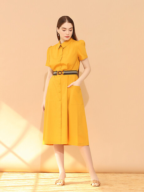 Cotton shirt dress with elastic waistband - 3