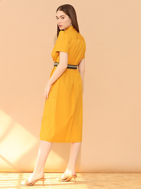 Cotton shirt dress with elastic waistband - 6