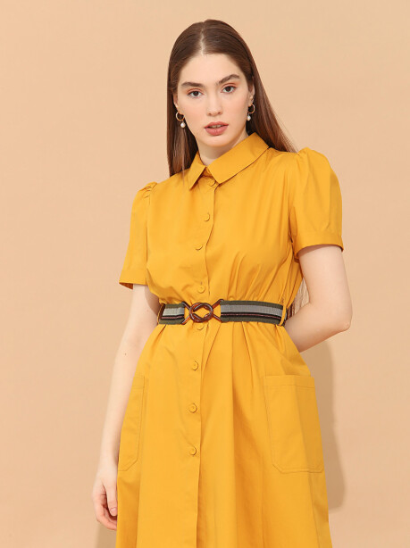 Cotton shirt dress with elastic waistband - 4