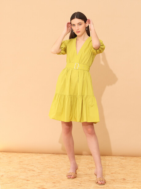 Dress with flounced skirt and belt - 3