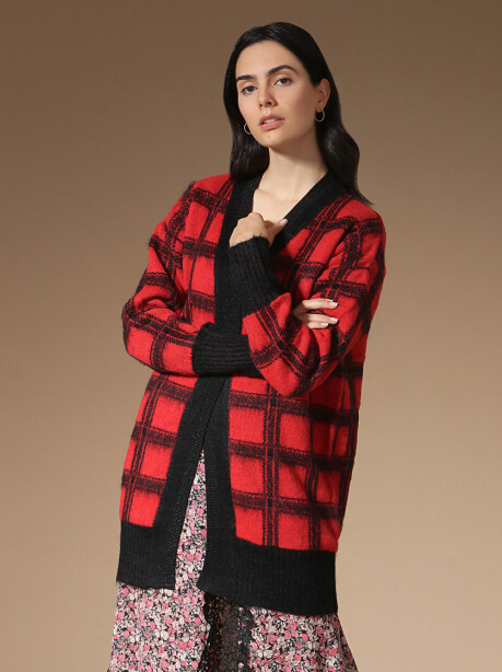 Two-tone check cardigan - 2