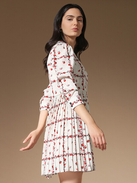 Patterned pleated dress with roses - 4