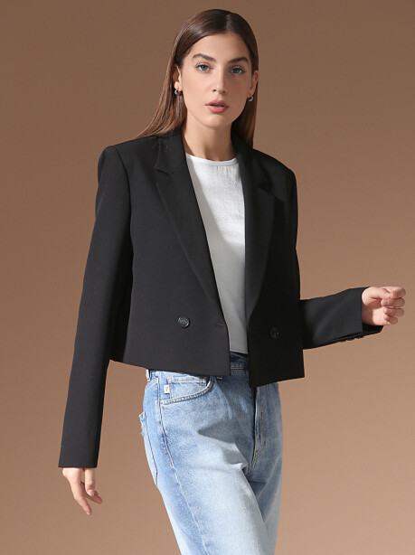 Solid color cropped blazer - 3