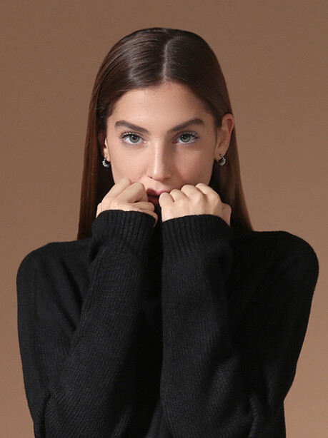High neck sweater with ribbed sleeves - 3