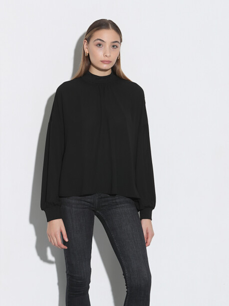 Sheer blouse with puff sleeves - 4