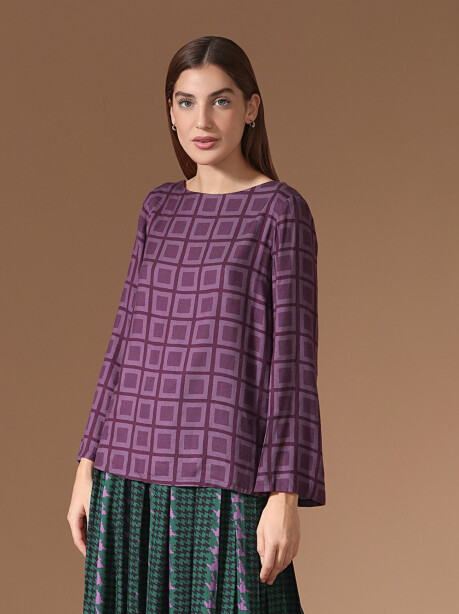 Blusa pipistrello a fantasia geometrica - 4