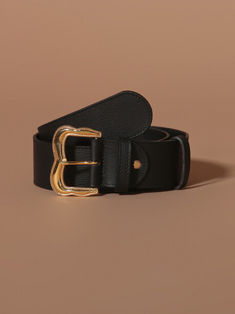 Leather belt with gold buckle - 4